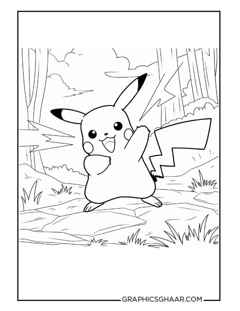Pikachu thunderbolt attack coloring traceable