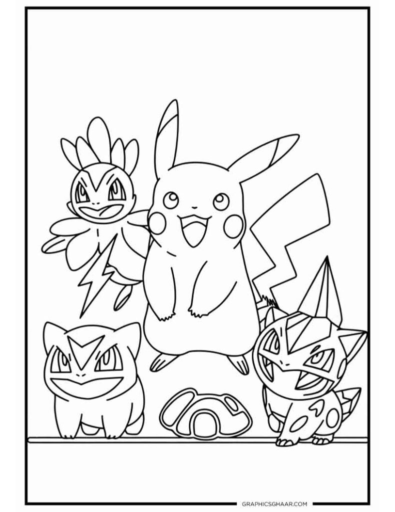 Pikachu Piplup and friends coloring page