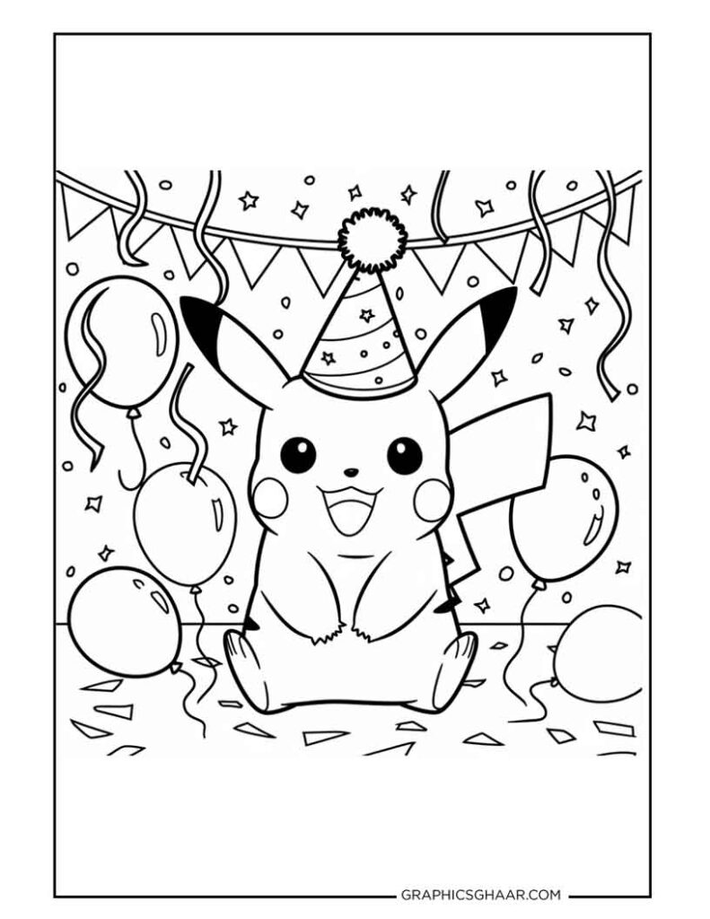 Pikachu Baloon Theme Birthday Coloring Book