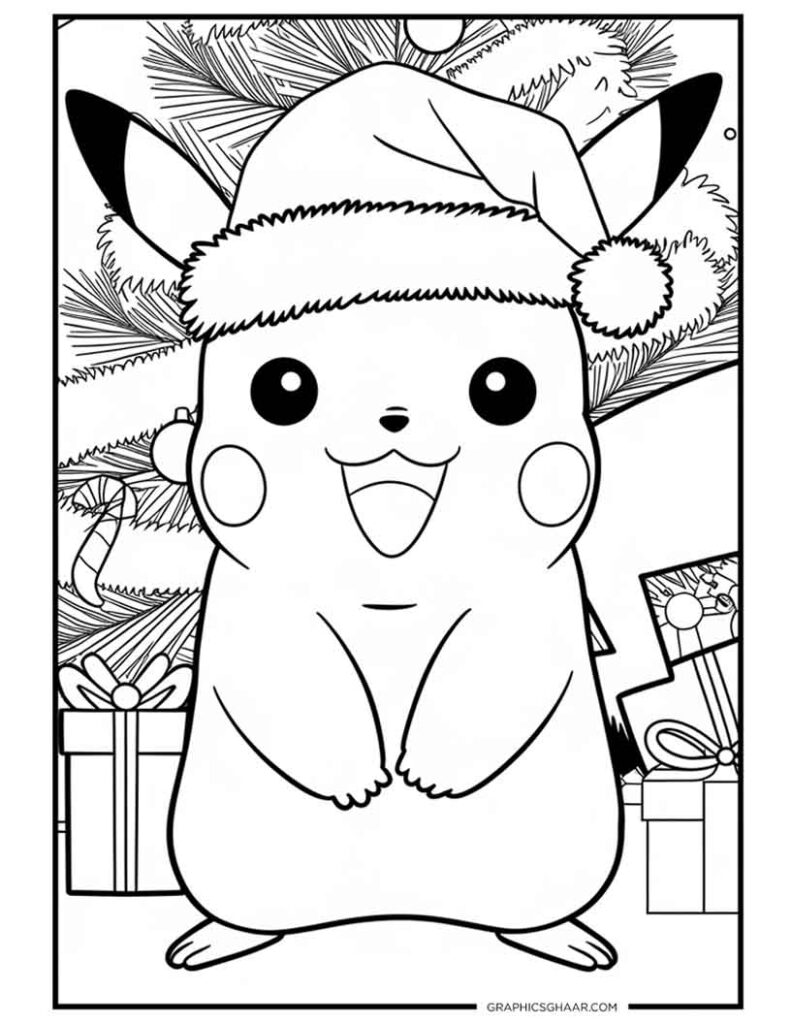 Christmas pikachu coloring page