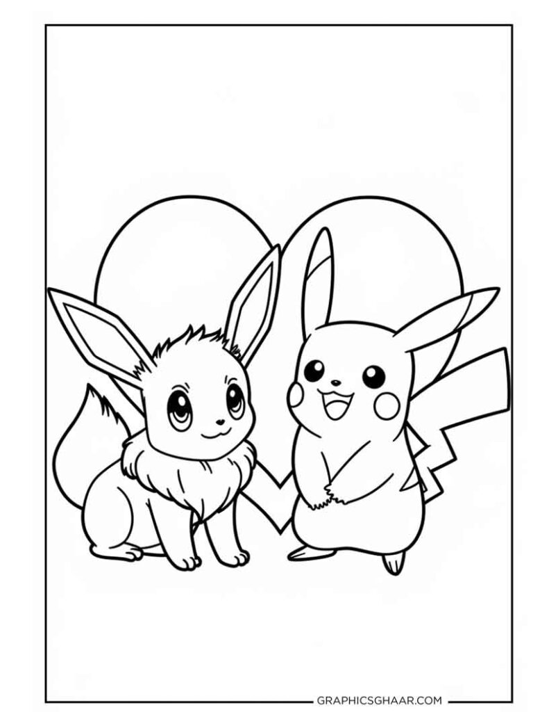 Pikachu and Eevee Coloring page