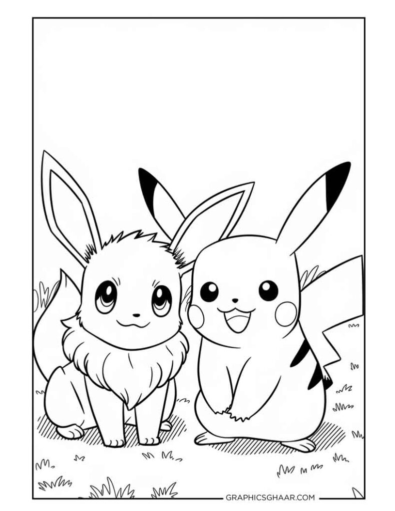 Pikachu and eevee Coloring pages kids