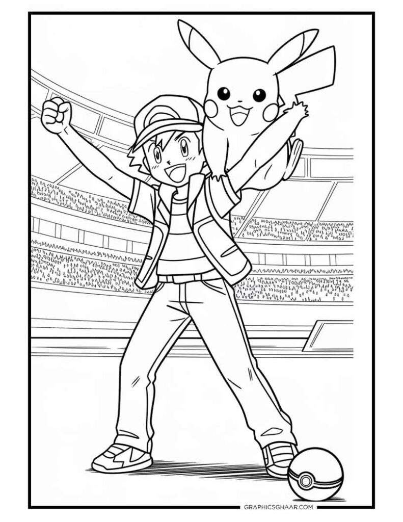 Ash and Pikachu Celebrating Victory