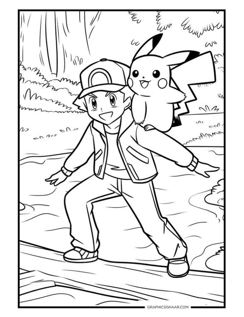 Ash and Pikachu crossing River