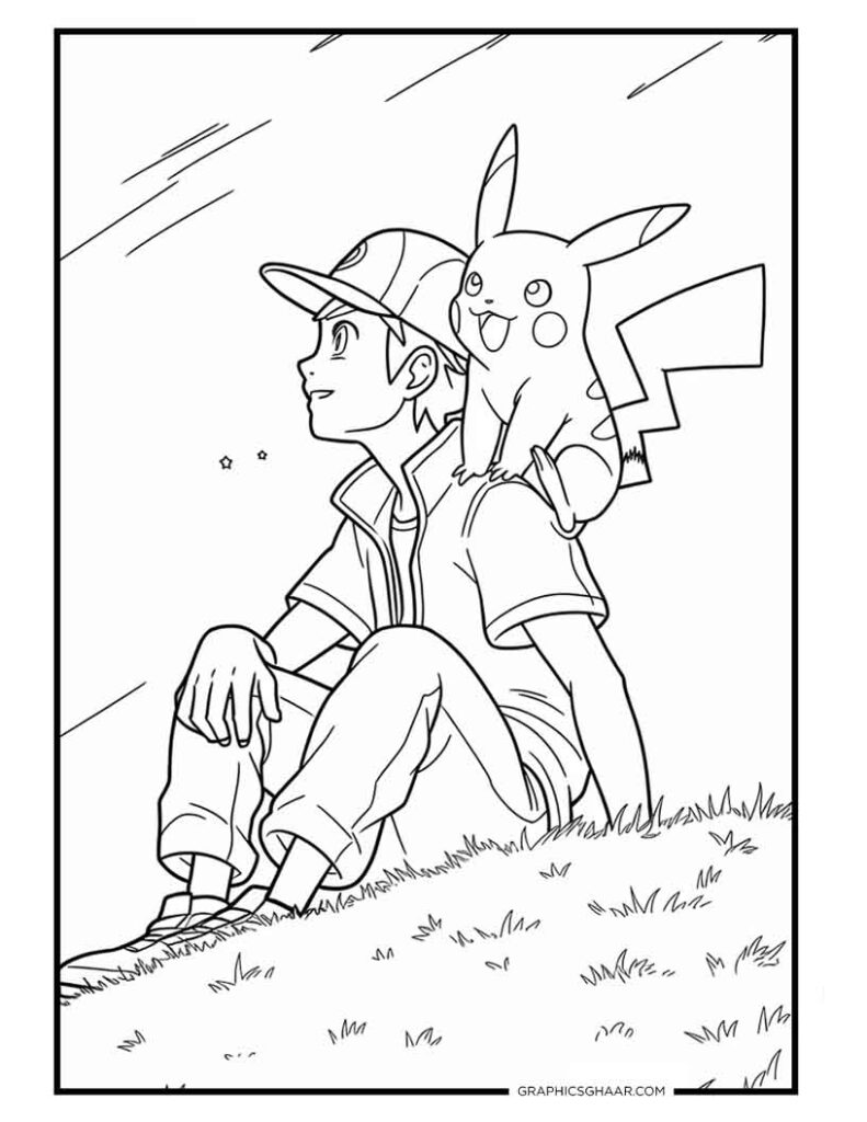 Ash and Pikachu on Grassy Hill
