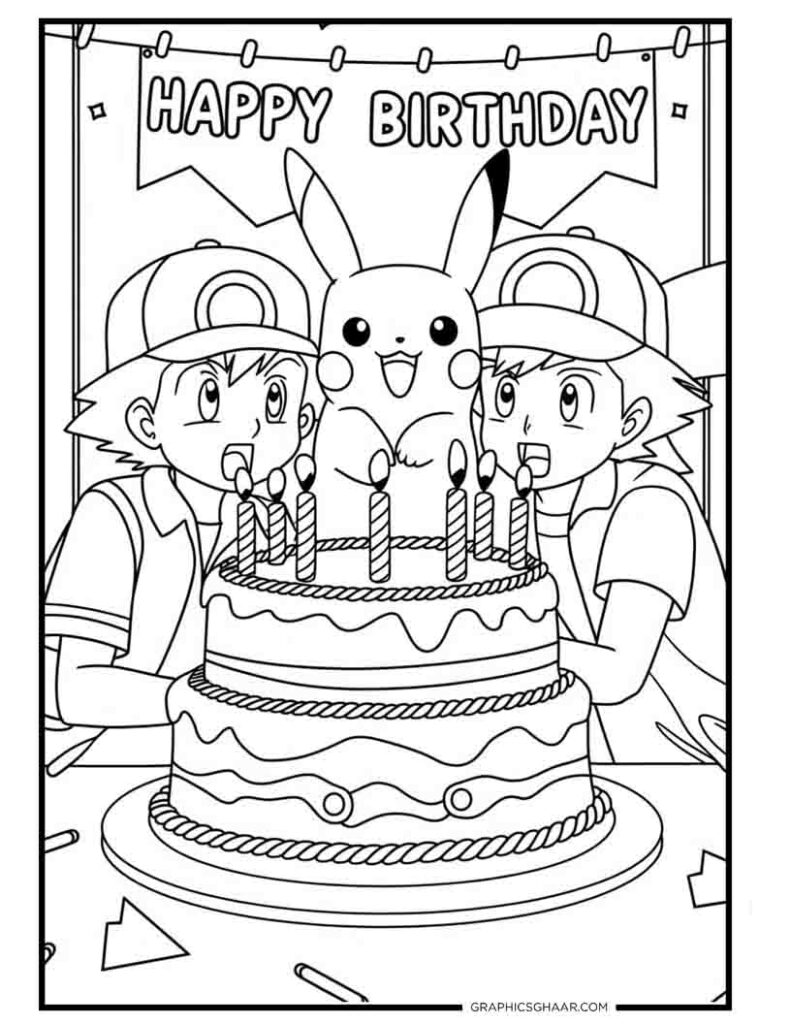 Pikachu and Ash Blowing out candles Birthday