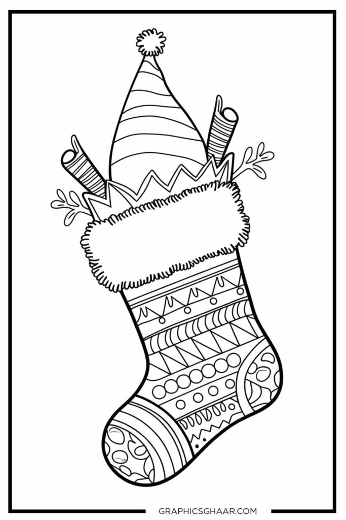 Elf-Themed Stocking Coloring Book