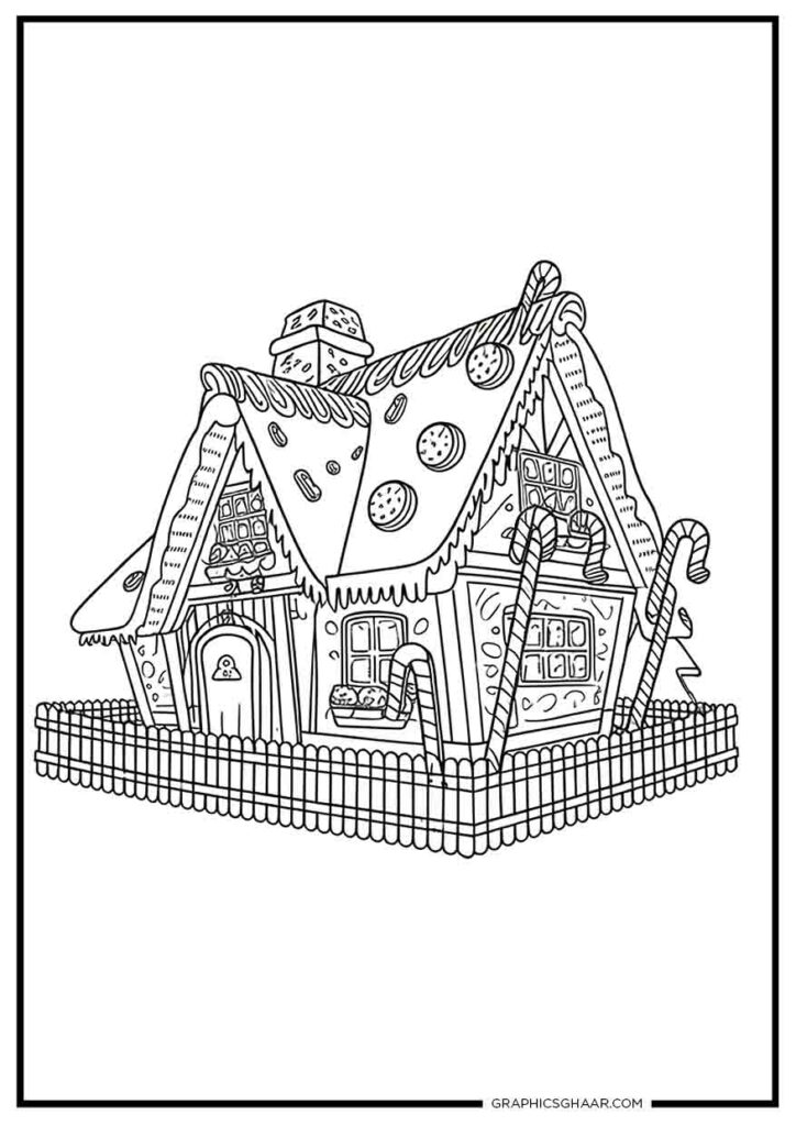 Gingerbread Bakery House coloring pages for kids