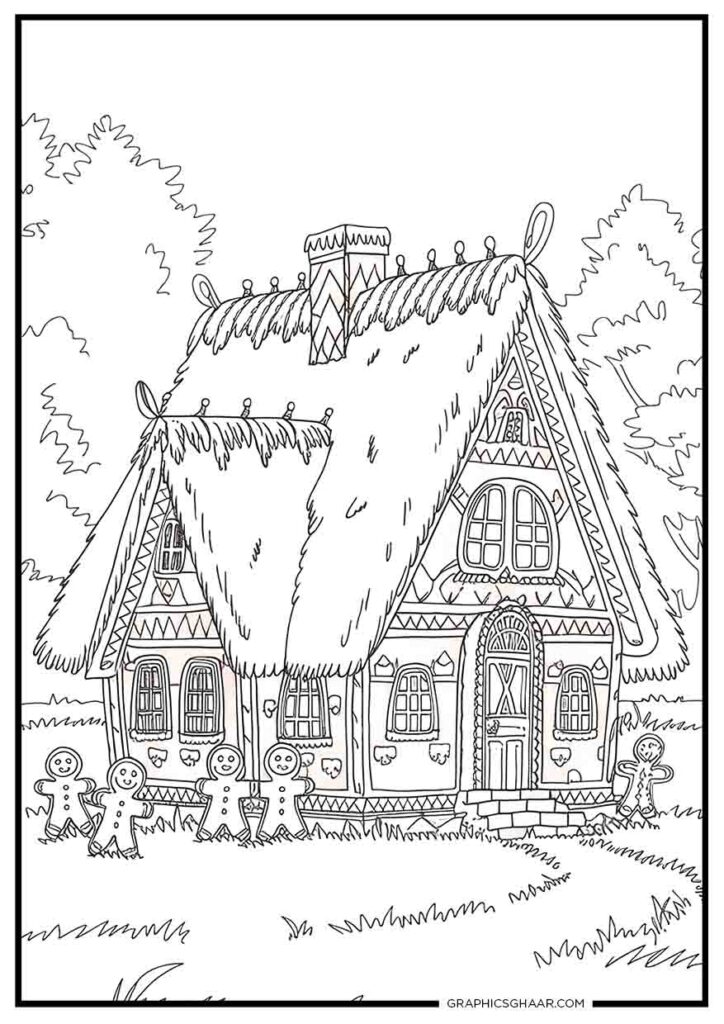 Large Gingerbread Mansion with Windows coloring pages