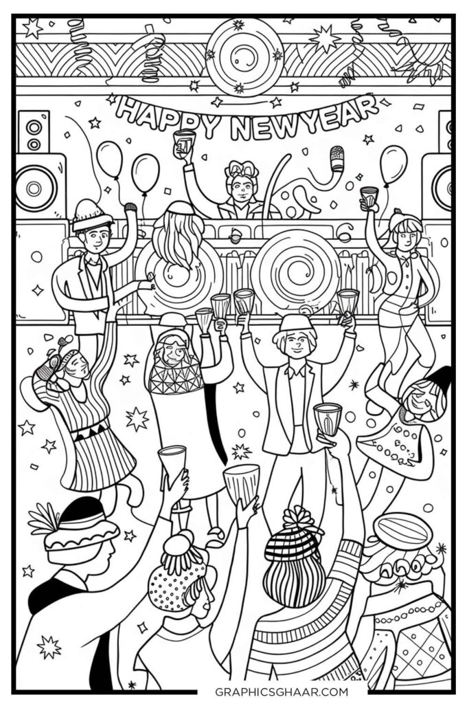 New Year's Eve party Coloring sheet