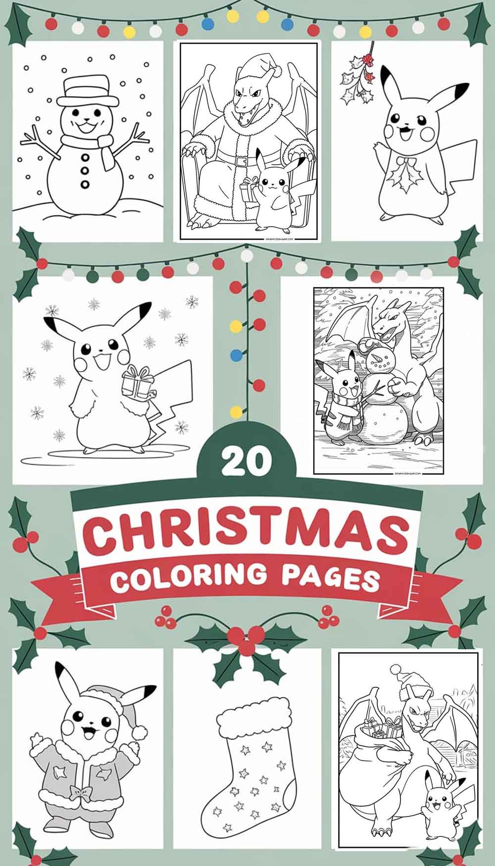 Pikachu and Charizard Christmas Coloring Page