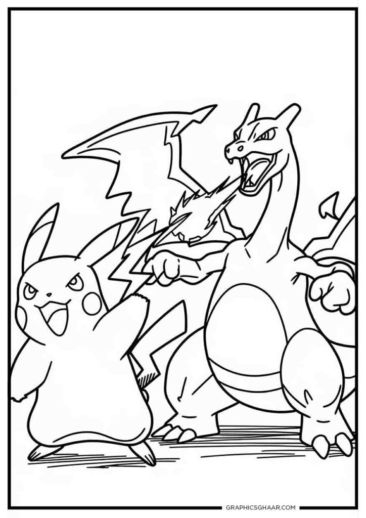 Pikachu and Mega Charizard X in action