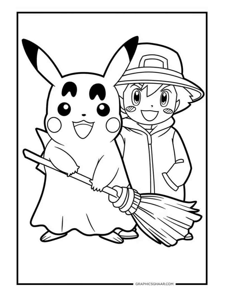 Pikachu wearing a ghost costume with cut-out eyes

