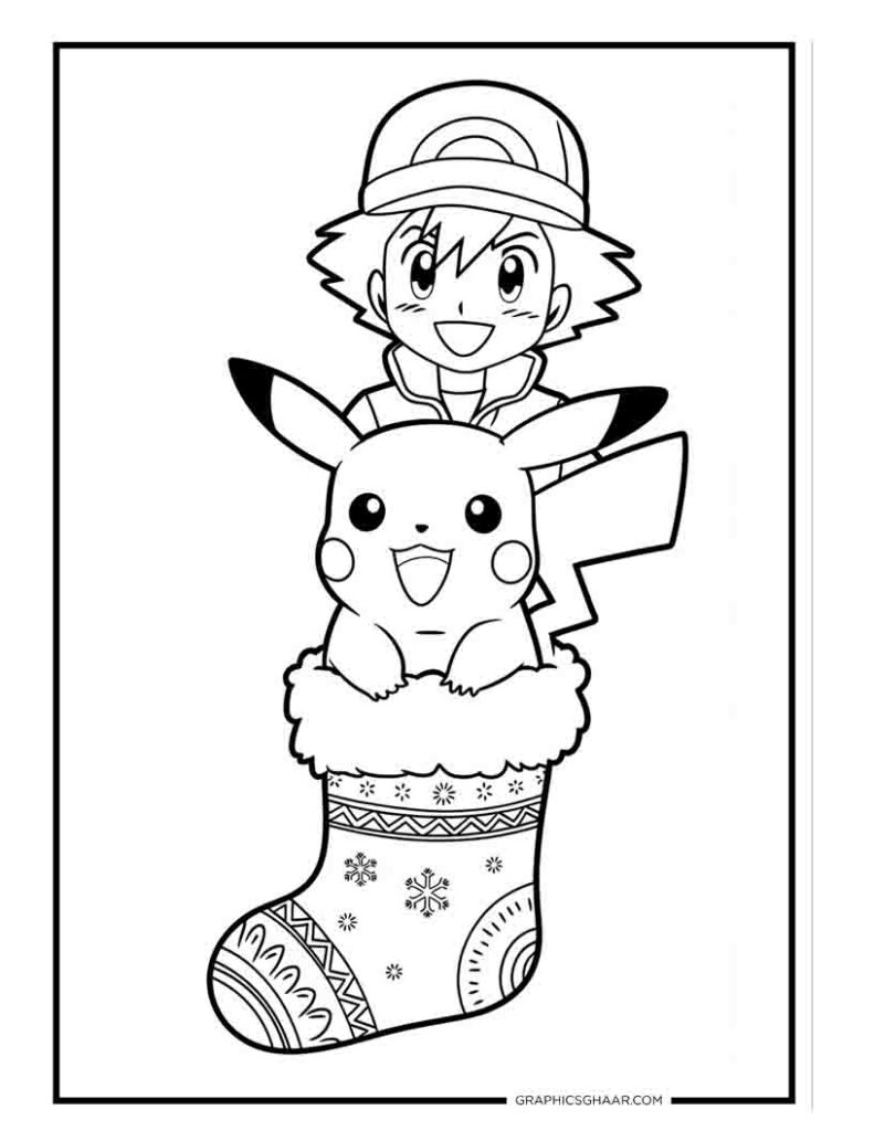 Pikachu Popping out of Christmas stocking
