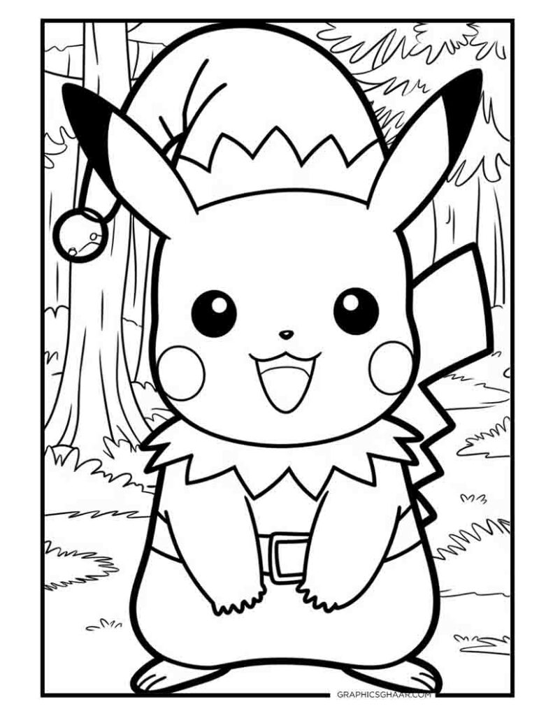 Pikachu wearing an elf costume Coloring christmas Pages