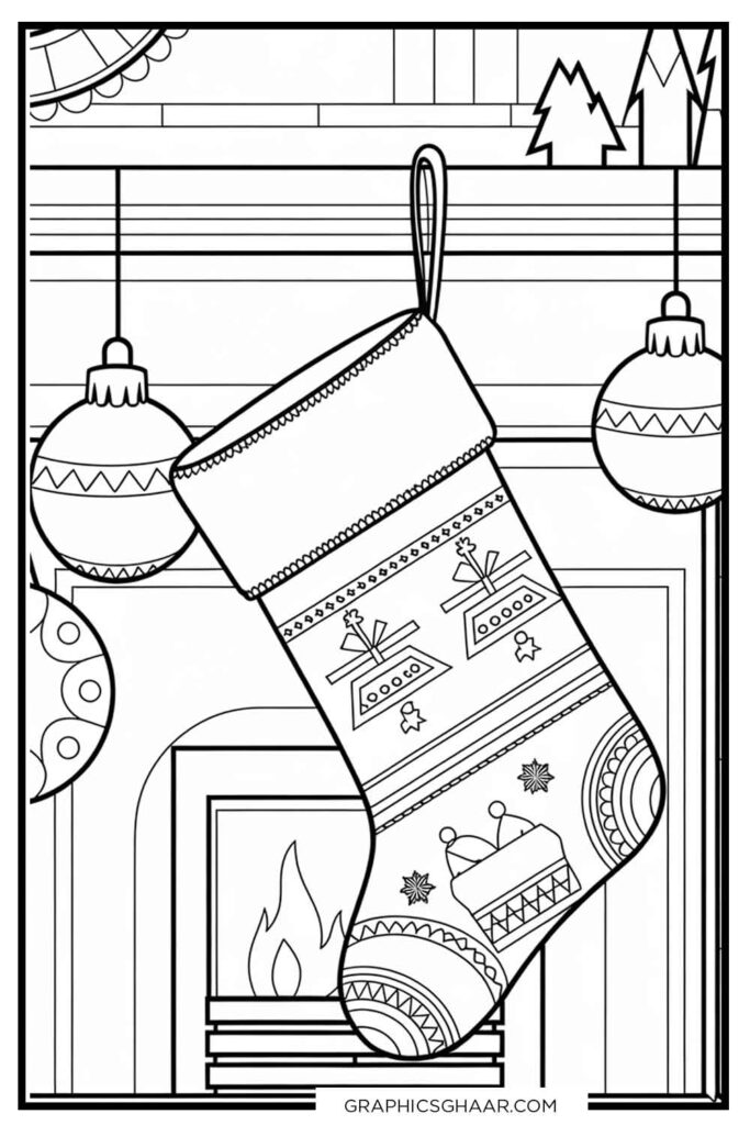 Stocking with Ornaments Coloring pages for kids