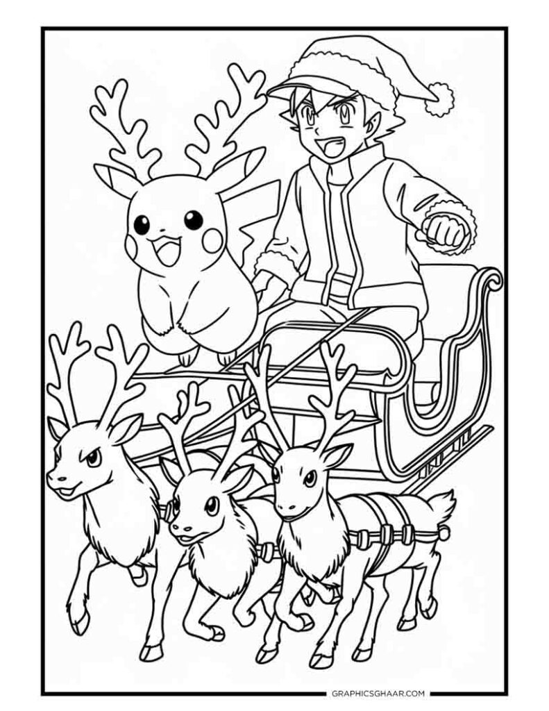 ash and pikachu santa flying reindeer