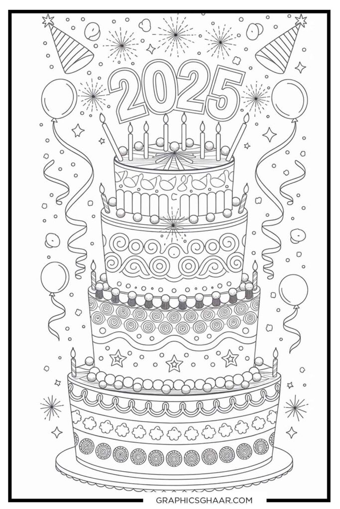 Cake New Year Coloring Pages