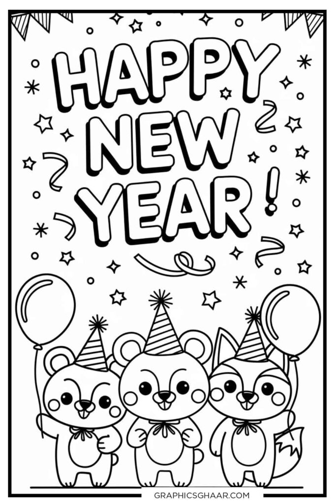 Animal New Year Coloring sheet