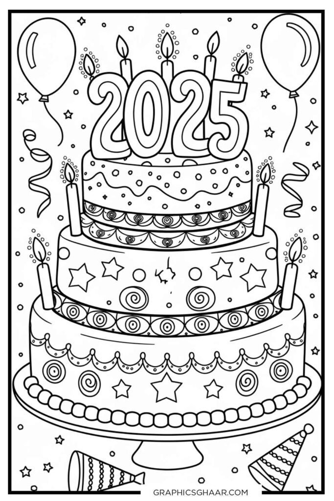 Cake New Year Coloring sheet