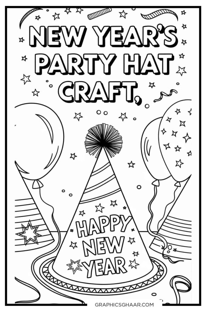 New Year Hat Coloring Pages for Kids