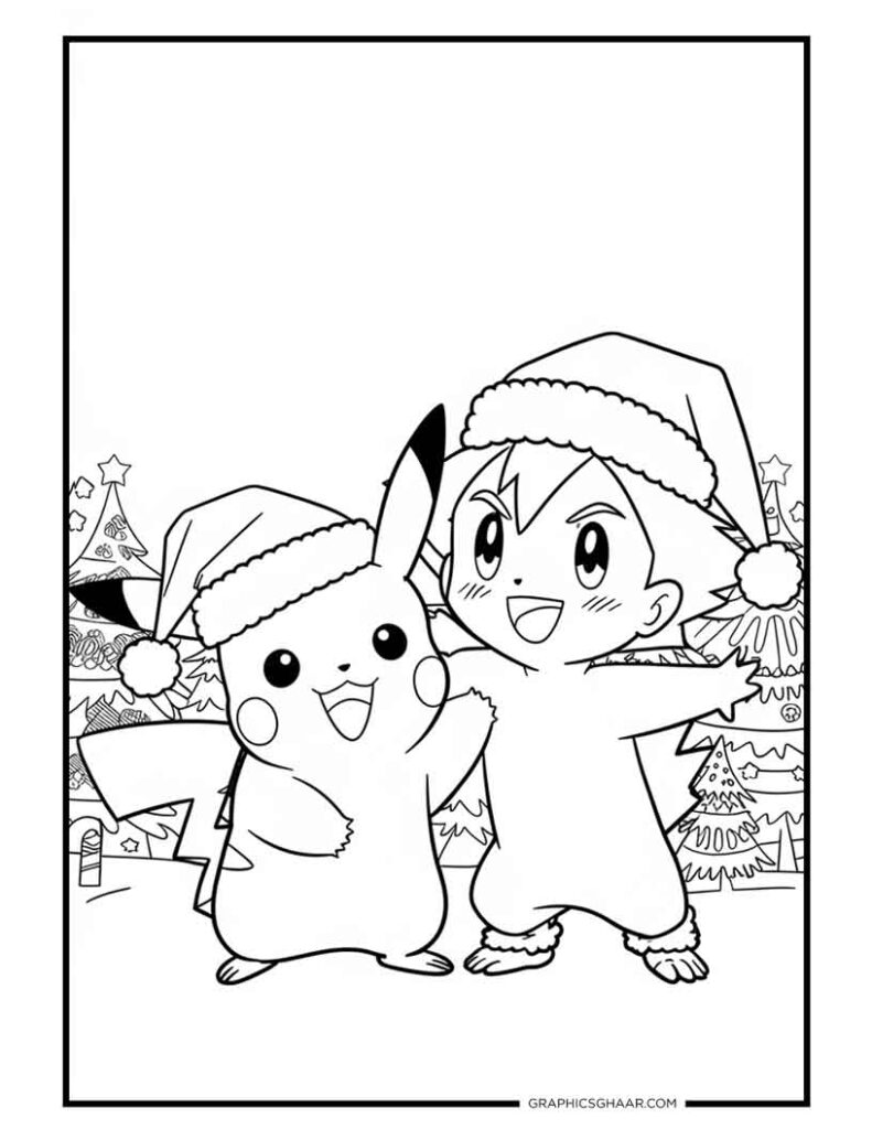 Pikachu and Ash Ketchum celebrating Christmas