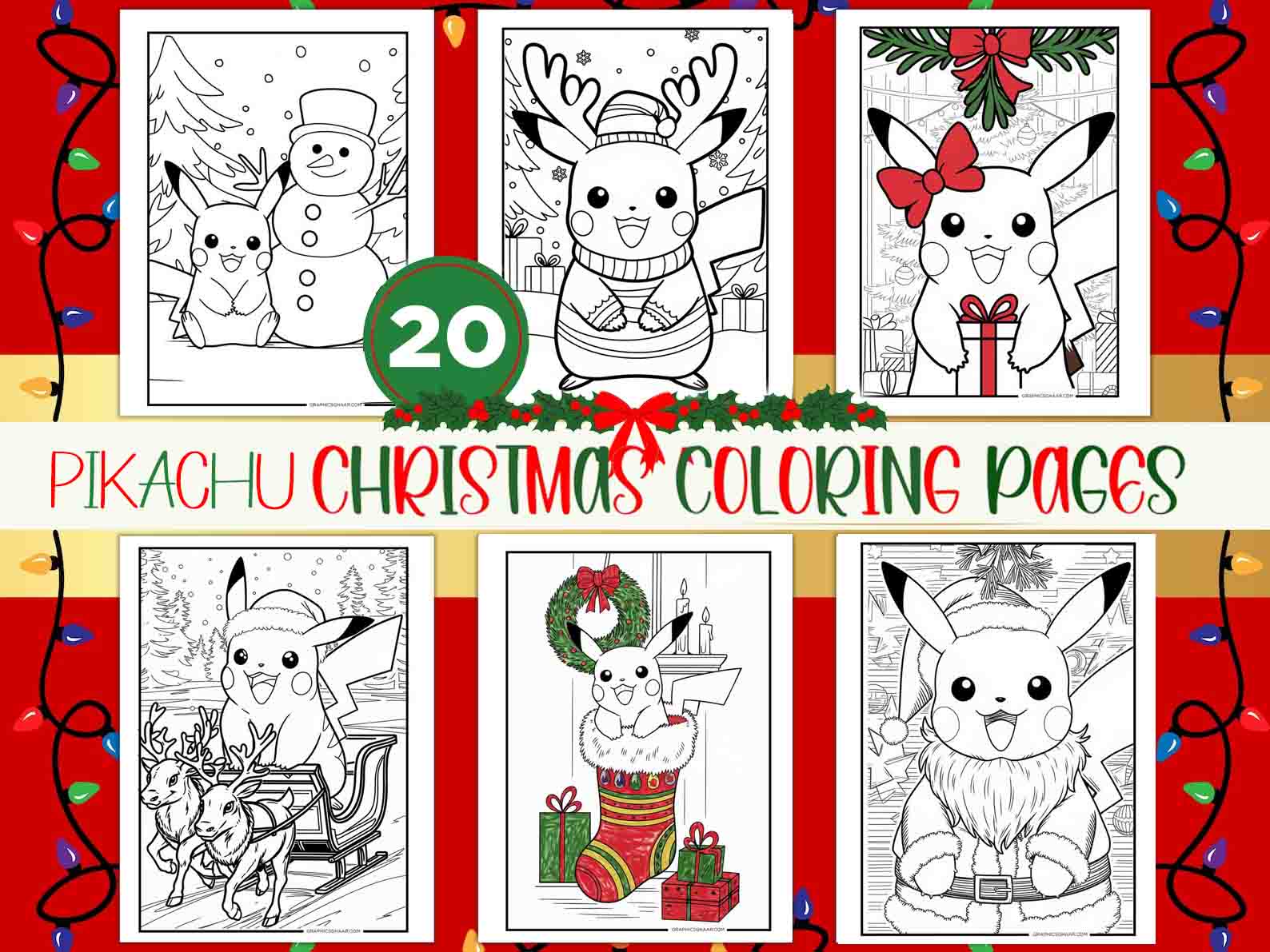 Pikachu christmas coloring Pages