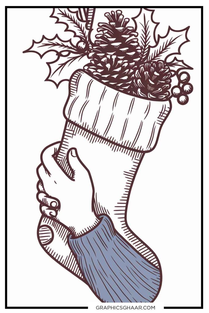 Stocking with Pinecones and Holly Coloring sheet
